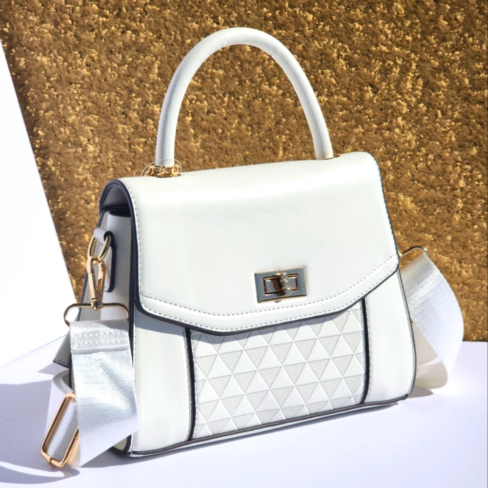 Elegant Buckle Decor Handbag, Women's White Embossed Details Crossbody Bag